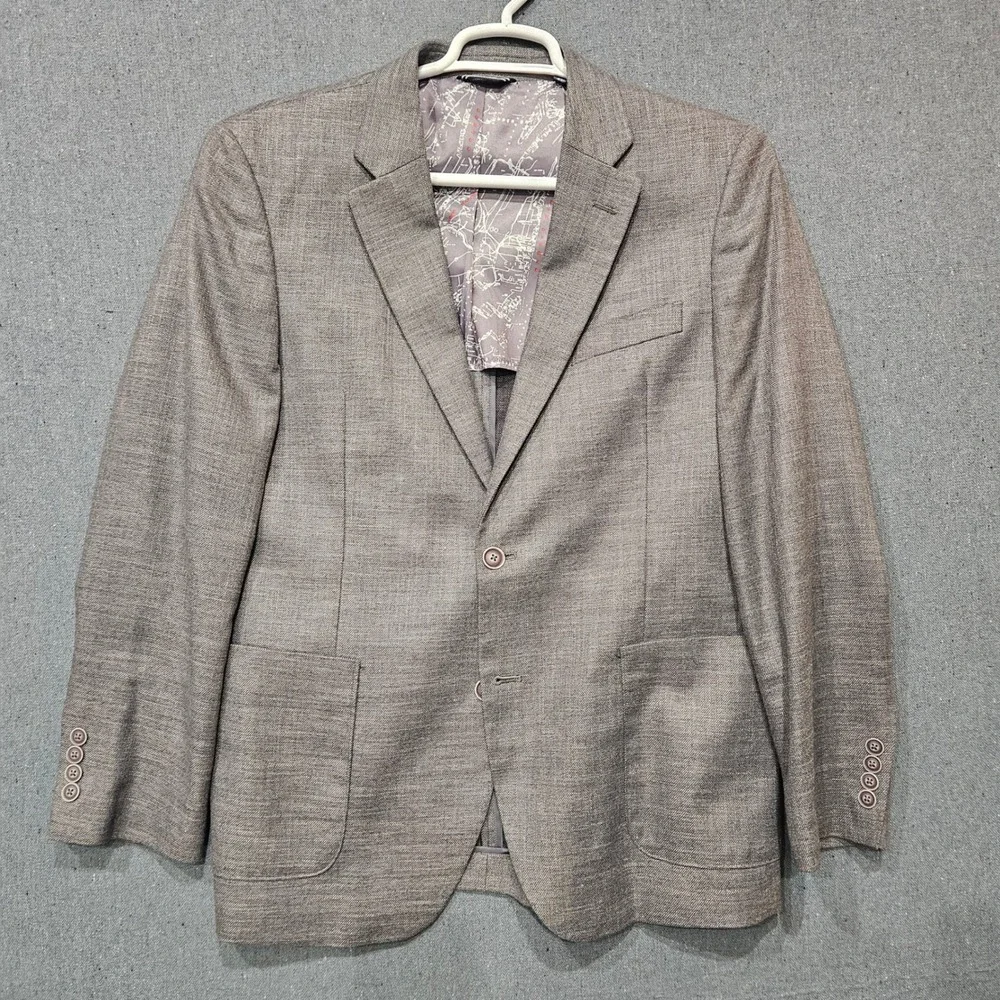 Nautica Mens Grey Textured Two Button Sport Blazer 42R Map Lining Patch Pocket